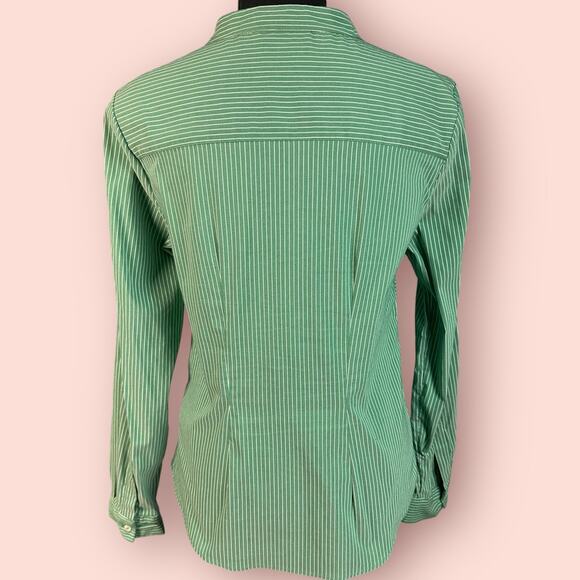 Maeve Women’s Size 8 Green/White Pinstripe Tie Front Button Up Shirt - Picture 4 of 6